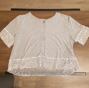 Grey and White Short Sleeved Crop Top